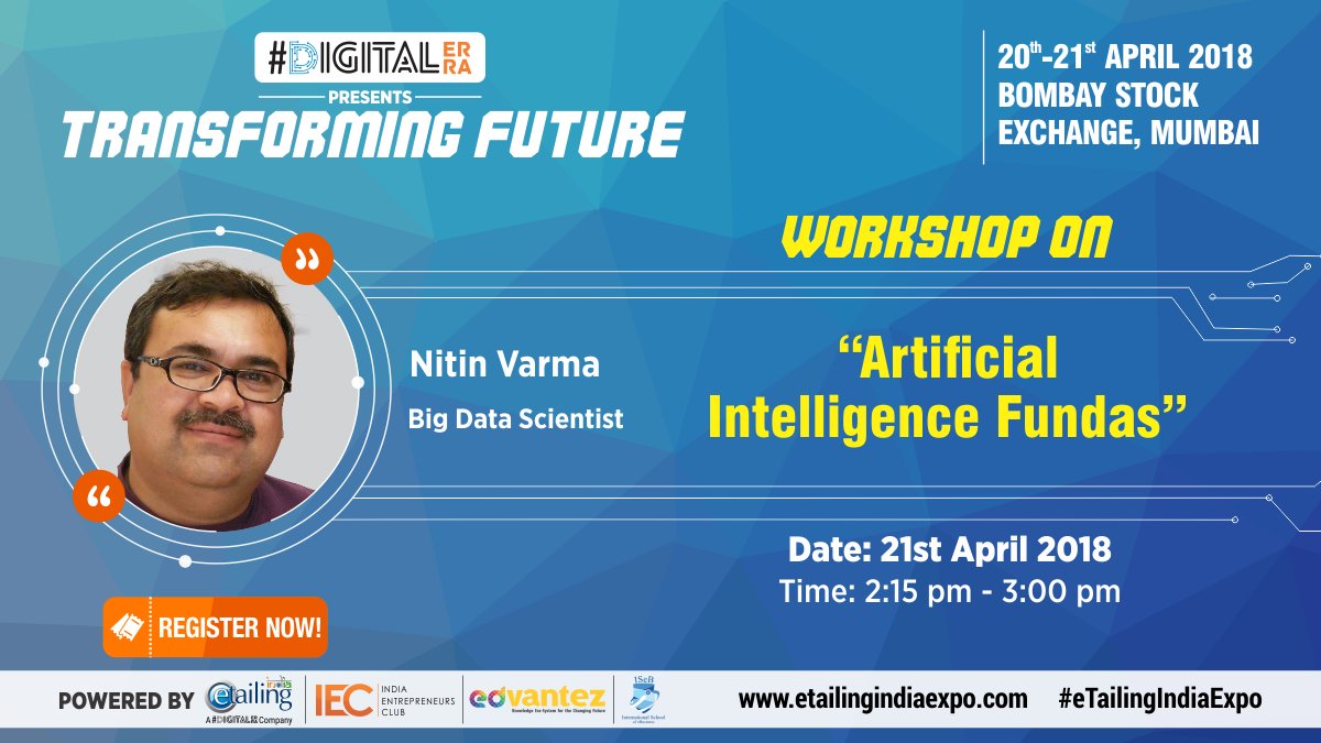 eTailingIndia's tweet photo. Nitin Varma is an innovative internationally awarded #BigData Scientist - Engineer, #MBA and Doctorate(IIM) with 24 years including Fortune 500s #IBM, #SAP
Incredibly excited to have #NitinVarma as a part of #eTailingIndiaExpo
#eCommerce #Retail #BigData #AI #Business #Startups https://t.co/rpzLy1ljsZ
