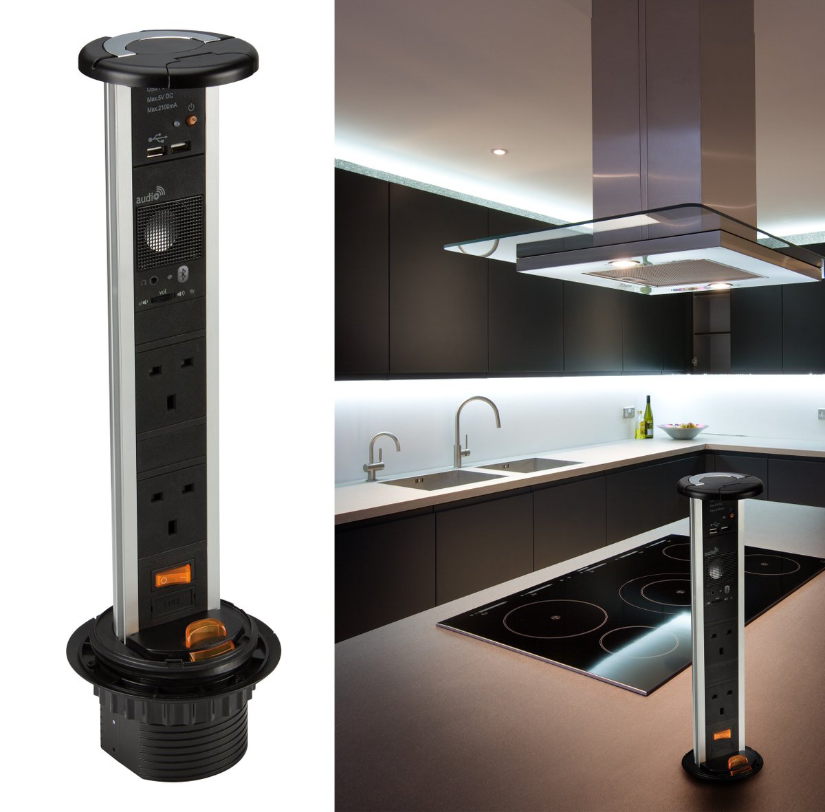 JuiceElectrical's tweet photo. Pop-Up Socket with USB Charger + Bluetooth Speaker ~ https://t.co/nHJ9uvaGfk #kitchengadgets #popupsockets #sockets #usb #bluetoothspeaker Great for domestic kitchens... https://t.co/yuDBhZVCKt