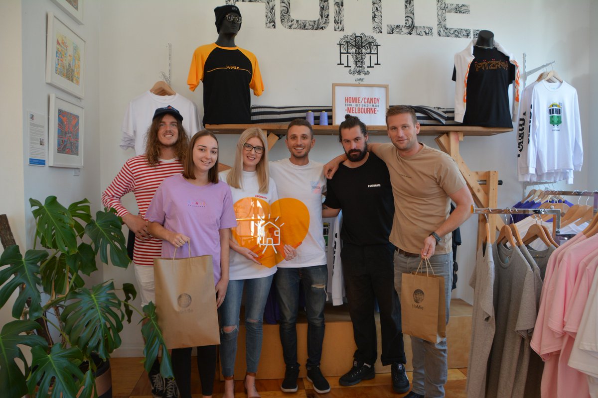 LighthouseFdn's tweet photo. Loved catching up with Tommy Little and the @homie_com_au crew today on Youth Homelessness Matters Day at their store. Thanks to everyone who has purchased tees to support Lighthouse! #YHMDAY2018 #BeAModel #LighthouseFoundation #HoMie https://t.co/4adhKjBAf4