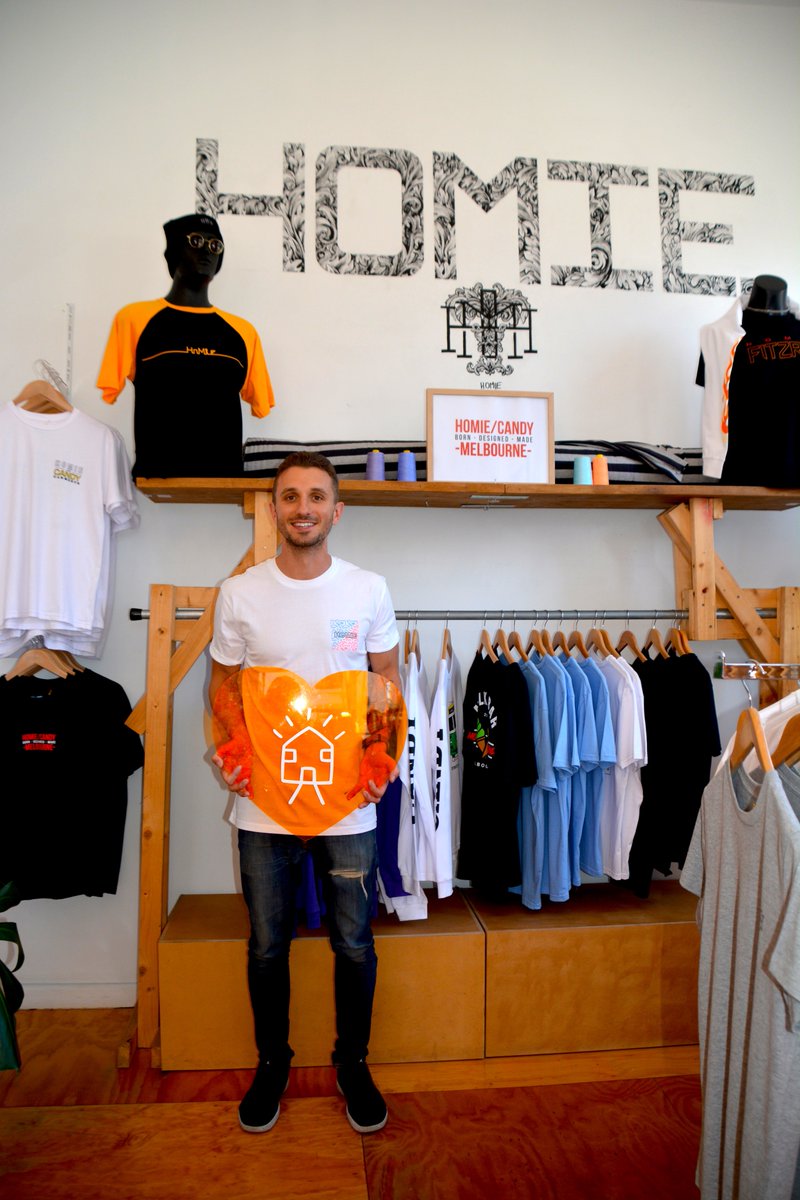 LighthouseFdn's tweet photo. Loved catching up with Tommy Little and the @homie_com_au crew today on Youth Homelessness Matters Day at their store. Thanks to everyone who has purchased tees to support Lighthouse! #YHMDAY2018 #BeAModel #LighthouseFoundation #HoMie https://t.co/4adhKjBAf4
