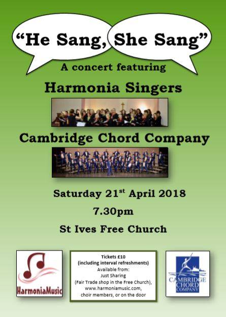 We're looking forward to singing in St Ives on Saturday with Harmonia Singers. If you're free, come along and be entertained!