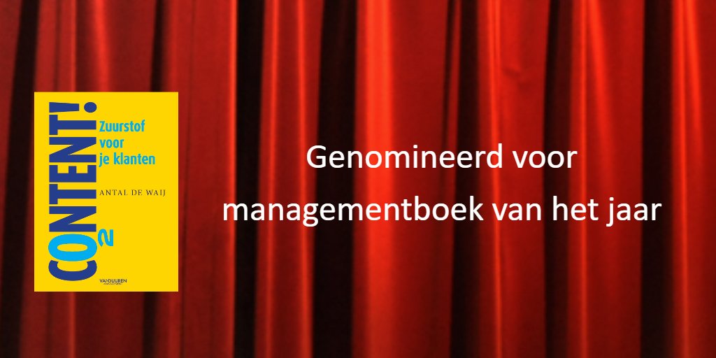 Morgen is het zover. Mijn genomineerde boek strijd voor de titel Managementboek van het jaar. Lees hier meer! 'Deze ‘Dikke Van Dale’ van de content laat zien hoe breed, complex en impactvol content is.' buff.ly/2ocHM11 #marketing #communicatie #digital #mgtboek2018