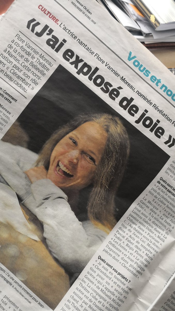 StephanePajot44's tweet photo. Flore Vannier-Moreau, comédienne de #Nantes, nominée aux Molières dans @presseocean ce matin @TPN44 https://t.co/l4Rc0jnKSB