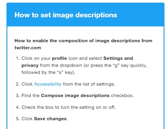 RuthCarlyle's tweet photo. Do you use images in your tweets? Use the image description function to make them more accessible to people with a visual impairment. https://t.co/3GyEfwJRk1 #Accessibility #BetterInfo #VisualImpairment https://t.co/B9MS3II3HZ