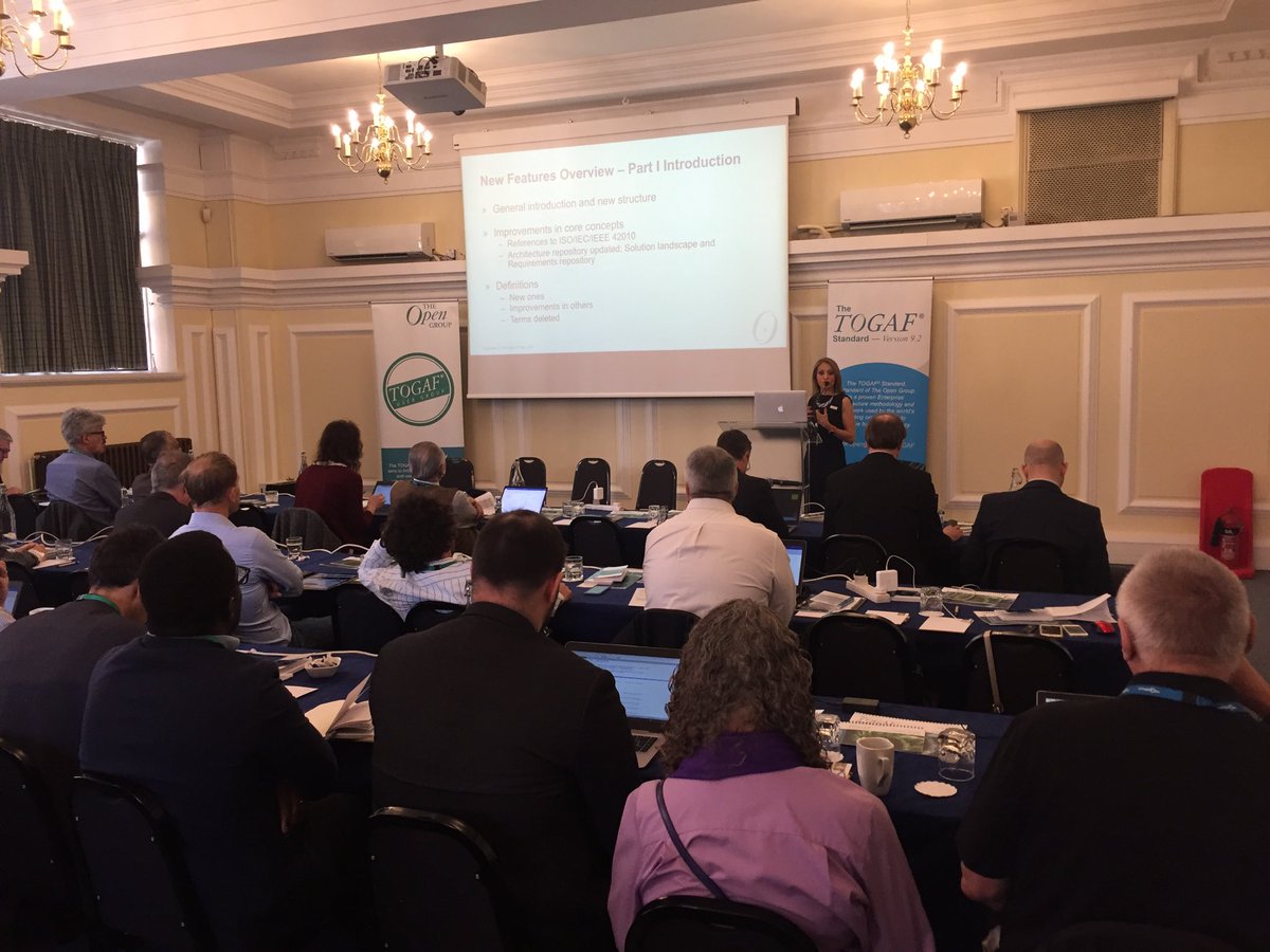BirgitHartje's tweet photo. Sonia Gonzalez @TheOpenGroup updating a packed room on the new @TOGAF_r standard #ogLON https://t.co/Y5uKG3M2r8