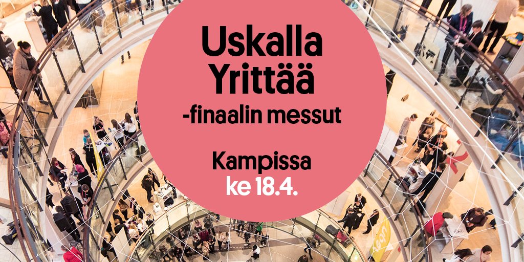 Kamppi_FI's tweet photo. NY-yrittäjät ympäri Suomen valtaavat kauppakeskus Kampin keskiviikkona 18.4. klo 15-19 #UskallaYrittää -finaalin messujen ajaksi!
Tervetuloa tutustumaan maamme tulevaisuuden tekijöihin ja heidän yrityksiinsä. #kauppakeskuskamppi @NuoriYrittajyys https://t.co/rG2cVhQtHm
