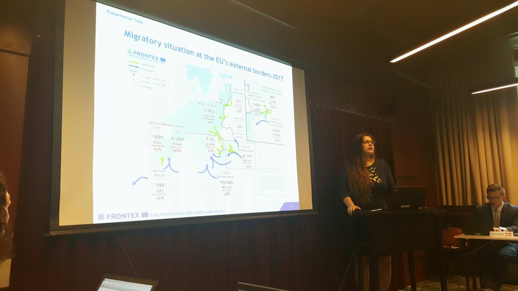 BSRSecure's tweet photo. Presentation by @Frontex of the latest data & statistics on #migration and #crossborderactivities at the #BSRBCC Annual Threat Assessment Seminar "Maritime Borders are always more complicated to monitor" #lawenforcementcooperation https://t.co/vXrtOdlorF