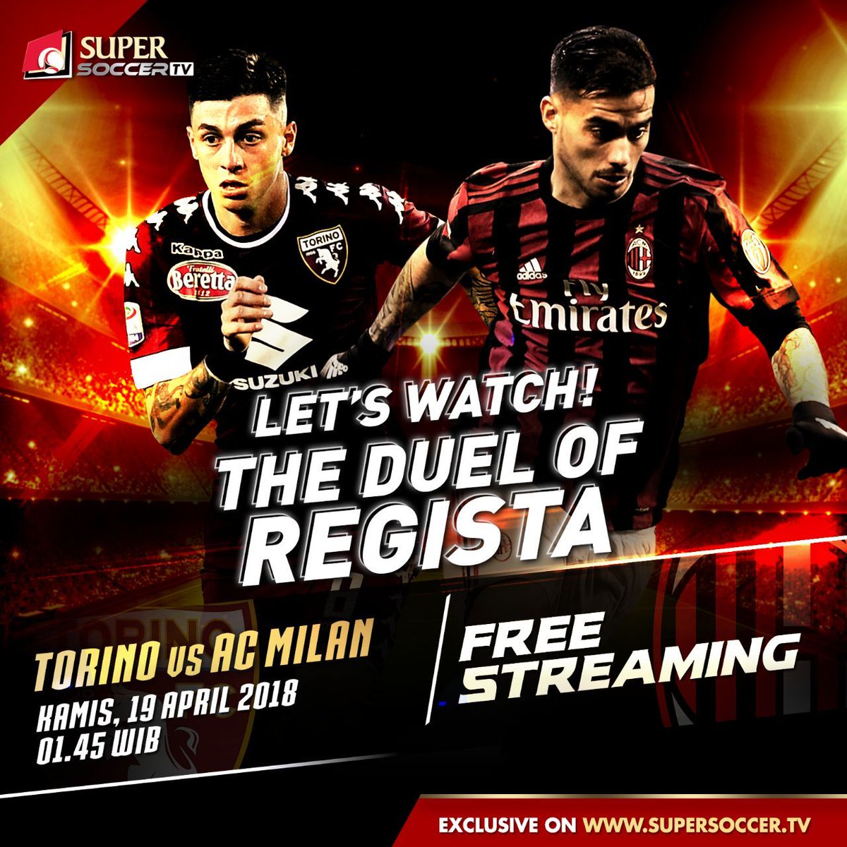 my_supersoccer's tweet photo. Torino tidak terkalahkan dalam 4 laga terakhir, sementara tim tamu, AC Milan justru belum pernah mendulang 3 angka dalam 4 laga terakhirnya. 

Laga Torino vs AC Milan bakal disiarkan FREE dan eksklusif di #SuperSoccerTV. Registrasi di https://t.co/xljGwY3p4Z biar lga ketinggalan! https://t.co/otSGNl4rbL