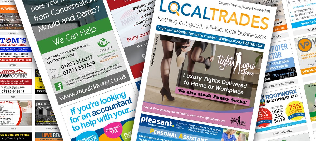 LocalTradesTQ's tweet photo. We're currently looking for local businesses to appear in our printed edition going out to 20,000 residential homes in June. Please note: we only allow one business per trade to advertise and all advertisers receive a mini-site on https://t.co/2QCDJiH24o @BoostTorbay @Torbay_Hour https://t.co/pAdyzHUNJy