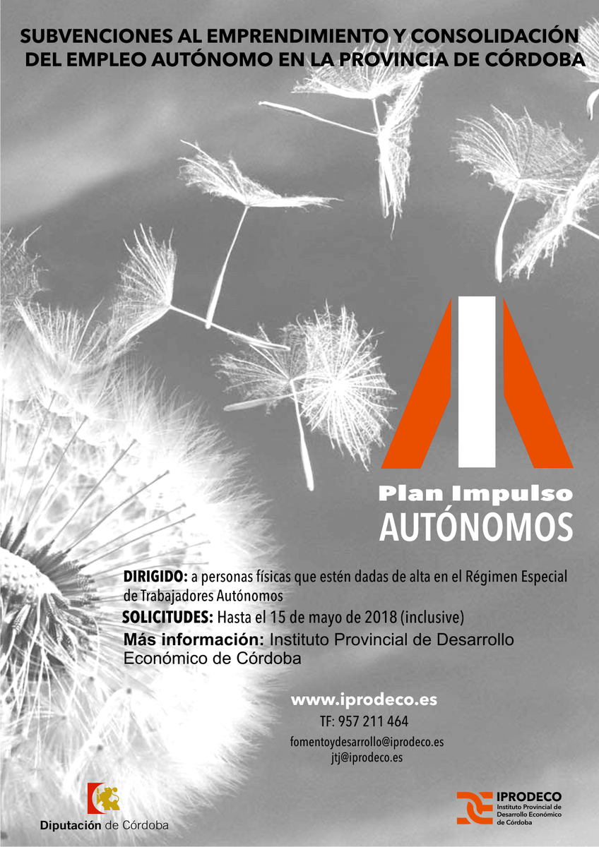 Los días pasan y acaba el plazo para solicitar las ayudas del Plan #ImpulsoAutónomos18 de <a href="/Iprodeco/">Iprodeco</a> para autónomos que quieran emprender un proyecto empresarial y para aquellos que necesiten garantizar la continuidad de su negocio. ¡Vamos!