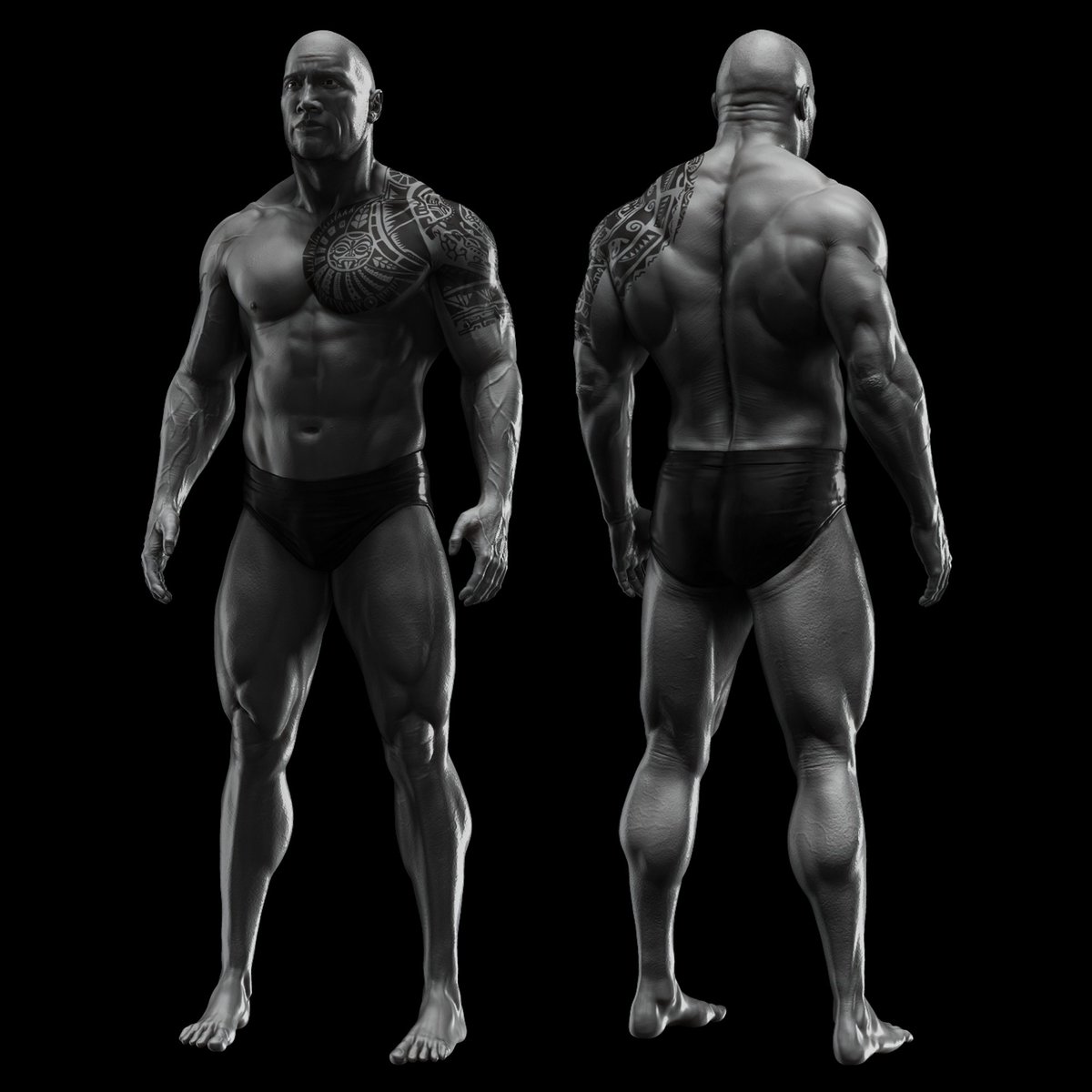 DominicJPugh's tweet photo. Just finished a sculpt of @TheRock . The man is a motivational machine for physical fitness and mental wellbeing. Thanks for being our beacon in the dark. Now that the sculpt is finished I’m going to go see @rampagethemovie and enjoy the sun. #zbrush2018 #zbrush #3DModeling #3D https://t.co/BTBvKunpIH