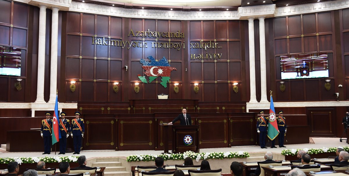 The inaguration ceremony of President of the Republic of #Azerbaijan #IlhamAliyev has got underway at the Milli Majlis (Parliament).