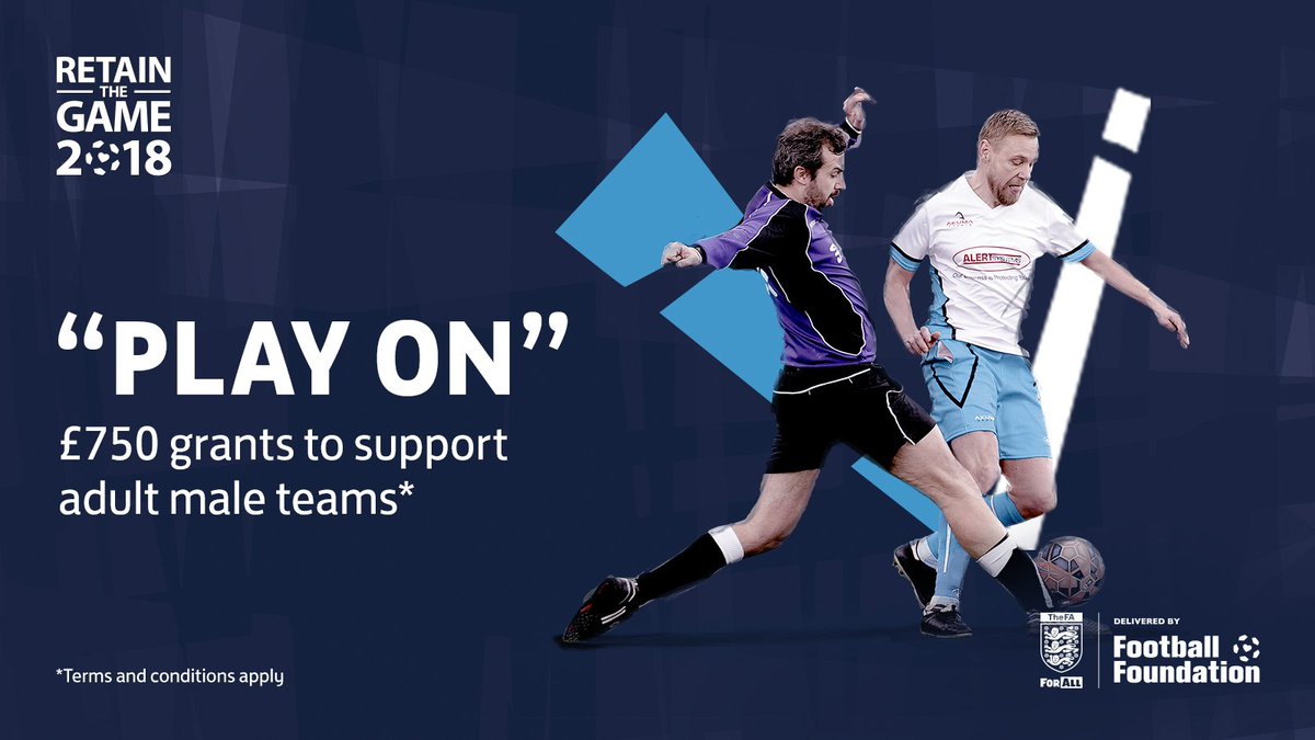 The <a href="/FA/">The FA</a>’s brand new Retain the Game scheme is here! ⚽️

Grassroots clubs can apply for a £750 grant to support the continued participation of their existing adult male teams: 

footballfoundation.org.uk/funding-scheme…