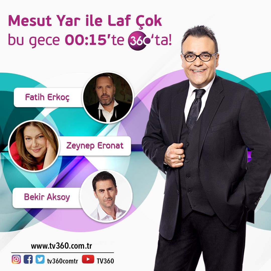tv360comtr's tweet photo. Müzisyen @ferkocofficial, oyuncu @zeynepperonat ve oyuncu @benbekiraksoy bu gece 00:15'te @mesutyar ile Laf Çok'a konuk oluyor! https://t.co/f7IKsatUF4
