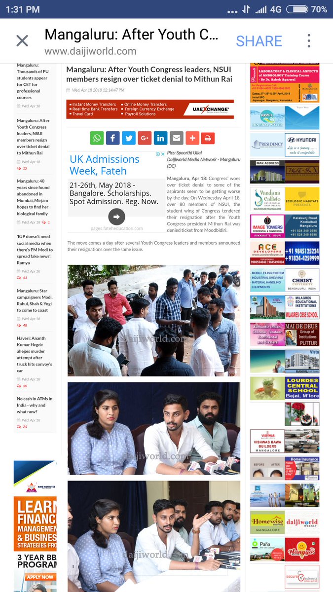 Sumanshetty055's tweet photo. The Big Step Taken By NSUI After Youth Congress Rendering Their Support To Injustice Happened to @TheMithunRai
State Gen Secretary Roopesh Rai  and other district Office Bearers And Social Media Unit RESIGNS. 
@nsui @Fairoz_JK @manjunathansui @NSUIKarnataka https://t.co/4I7fCgbVOW
