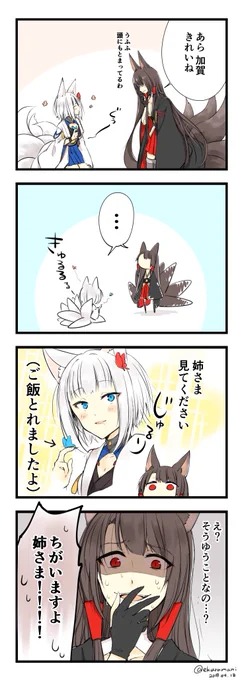続き。
加賀「そんな目で見ないでください、姉さま…!!」

#アズールレーン 
