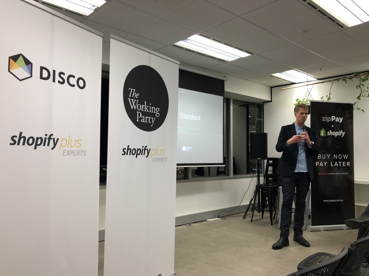 It’s the inimitable Cal from <a href="/workingparty/">The Working Party</a> talking design systems here at the Partners’ #ShopifyMeetup Melbourne!