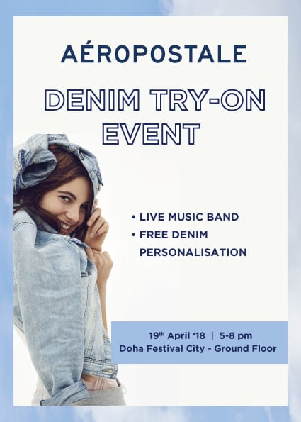 whatsupdoha's tweet photo. Denim personalized for free only at@Aeropostale  store at @DohaFestCity tomorrow from 5 to 8 pm.

#Aeropostale #AeropostaleArabia #Qatar #Jeans #Fashion #WhatsUpDoha #Doha #DohaFestivalCity #NoLimits #BestDenimEver #DenimTryOut #MusicVendingMachine https://t.co/EkVKCxVswZ