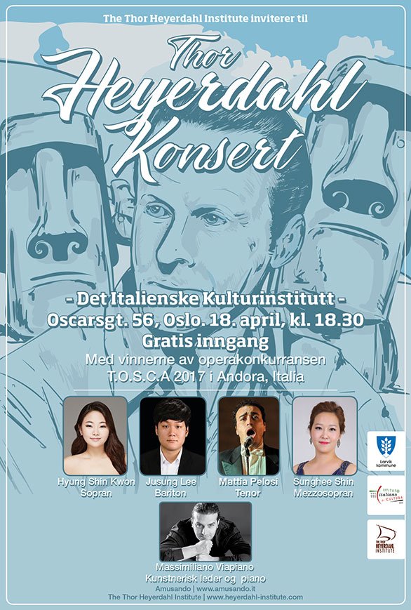 HeyerdahlInstit's tweet photo. Velkommen til Thor Heyerdahl Konsert. Onsdag 18. april, kl 18.30. GRATIS INNGANG. Sted: Det italienske Kulturinstitutt, Oscarsgt. 56, Oslo. https://t.co/1jWcgL6Gk9 https://t.co/V7ZRoMzwcD