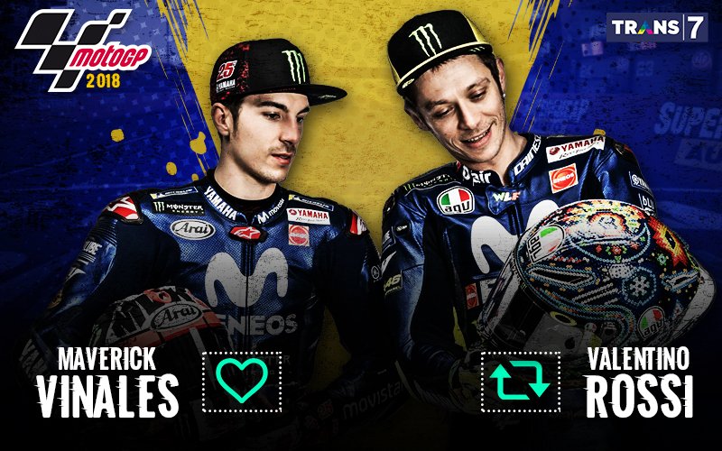 TRANS7's tweet photo. Dukung riders favorit kamu, @maverickmack25 dan @ValeYellow46, dengan memberikan Love dan Retweet untuk keduanya. Jangan lewatkan #AmericasGP yang akan hadir diakhir pekan ini https://t.co/UHFnpmzaRf