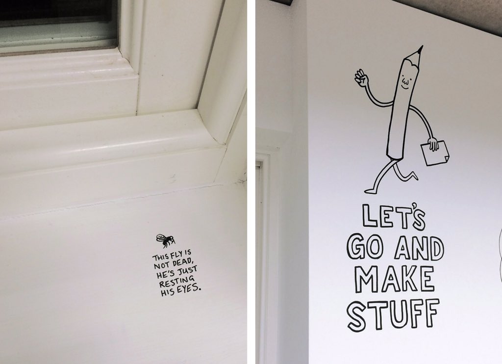 A few more things I've drawn on walls for people - basically if you have a boring white meeting room at work it doesn't have to be that way!