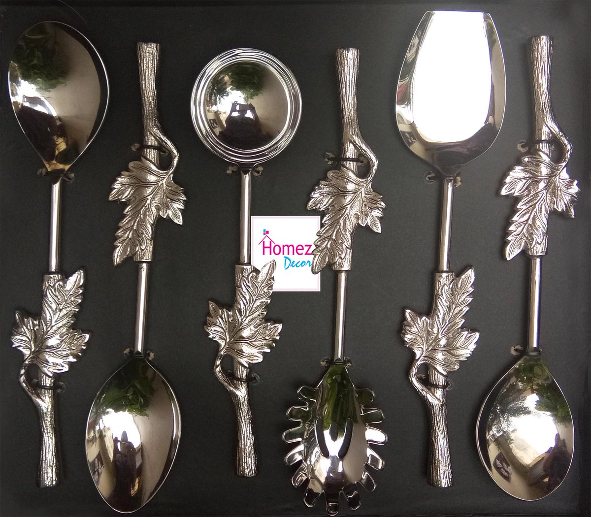 HomezDecor's tweet photo. Simple &amp; Classic forms of  Leaf Work Serving Spoons from Homez Decor
#homezdecorcollection #servingspoons #dinning #tableware #leafwork #classy #elegant #beautiful #designer #homedecorcollection #decor #kitchenware #exlusive #call/watsapp on 9971082819☎️
https://t.co/16xjNp6prx https://t.co/lXBXcSA8Qw