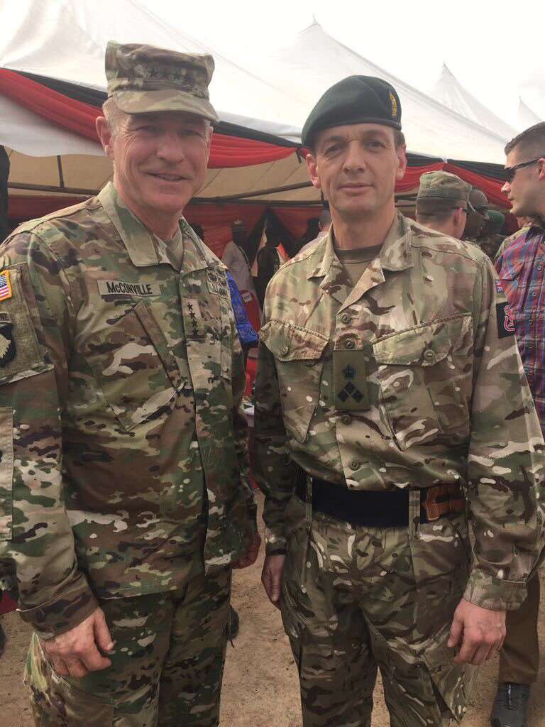 7thRats's tweet photo. #AlliedStrong at @USArmyAfrica #ALFS18. Commander #DesertRats and Vice @ArmyChiefStaff are representing @BritishArmy and @USArmy and their respective nationโs commitment to supporting African nations to bring peace and security across the continent. https://t.co/4lV3OZvanM