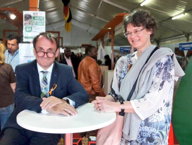 EmbZambia's tweet photo. Great honor to have welcomed H.E. Edgar C. Lungu, #President of Zambia in the #German Pavillion at @Agritech_Expo in Chisamba. H. E. got an insight and showed great interest in  #German_technology in the #agricultural sector. We also talked about @AKTC_Zambia training center. https://t.co/NhPs2UFLDR
