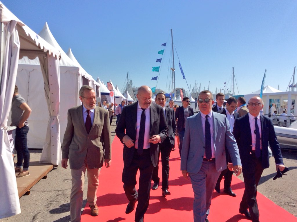 Prefet34's tweet image. [#Multicoque] Pierre Pouëssel se rend à l’inauguration du Salon international du Multicoque à @lagrandemotte, accueil par M. le maire Stéphan Rossignol #nautisme  #multihull #boat #show #multi2018