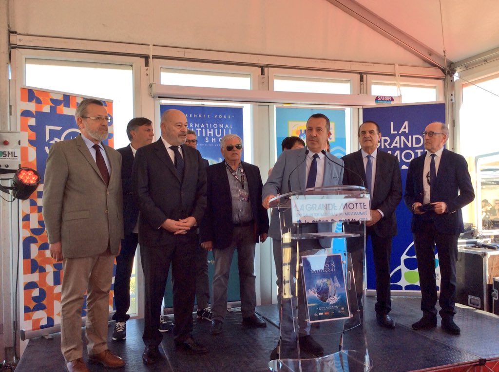 Prefet34's tweet image. [#Multicoque] Pierre Pouëssel se rend à l’inauguration du Salon international du Multicoque à @lagrandemotte, accueil par M. le maire Stéphan Rossignol #nautisme  #multihull #boat #show #multi2018