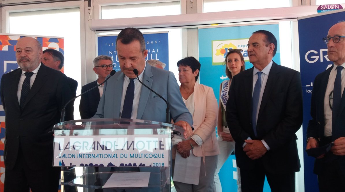 ecomnews_live's tweet image. En direct de #lagrandemotte pour l'inauguration du Salon international du #Multicoque en présence de @S_Rossignol @lagrandemotte , @kmesquida @Heraultinfos et Pierre Pouëssel @Prefet34 #Multi2018