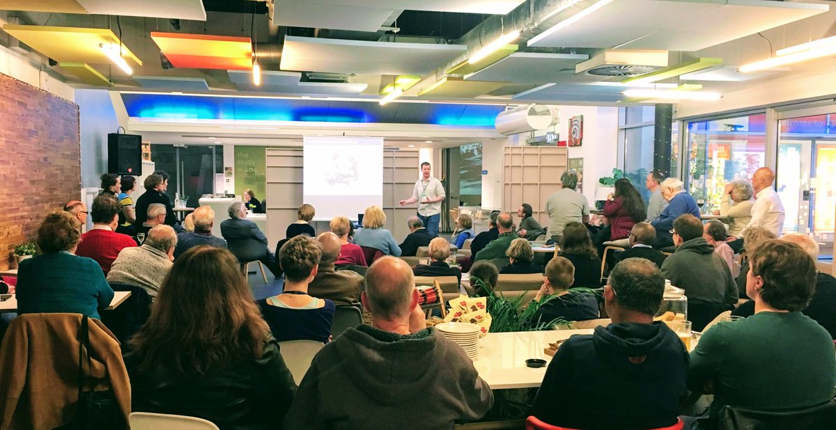 DidcotFirst's tweet photo. Wow! A packed out #CafeScientifique @CORNERSTONEfun last night! Great to see both new and familiar faces. Our thanks to David Cole from @Immunocore for the brilliant talk (and quiz!). Look forward to seeing you all next month (15/5) #didcotscience #ourimmunesystem @DidcotFirst https://t.co/D8r2USUz7E