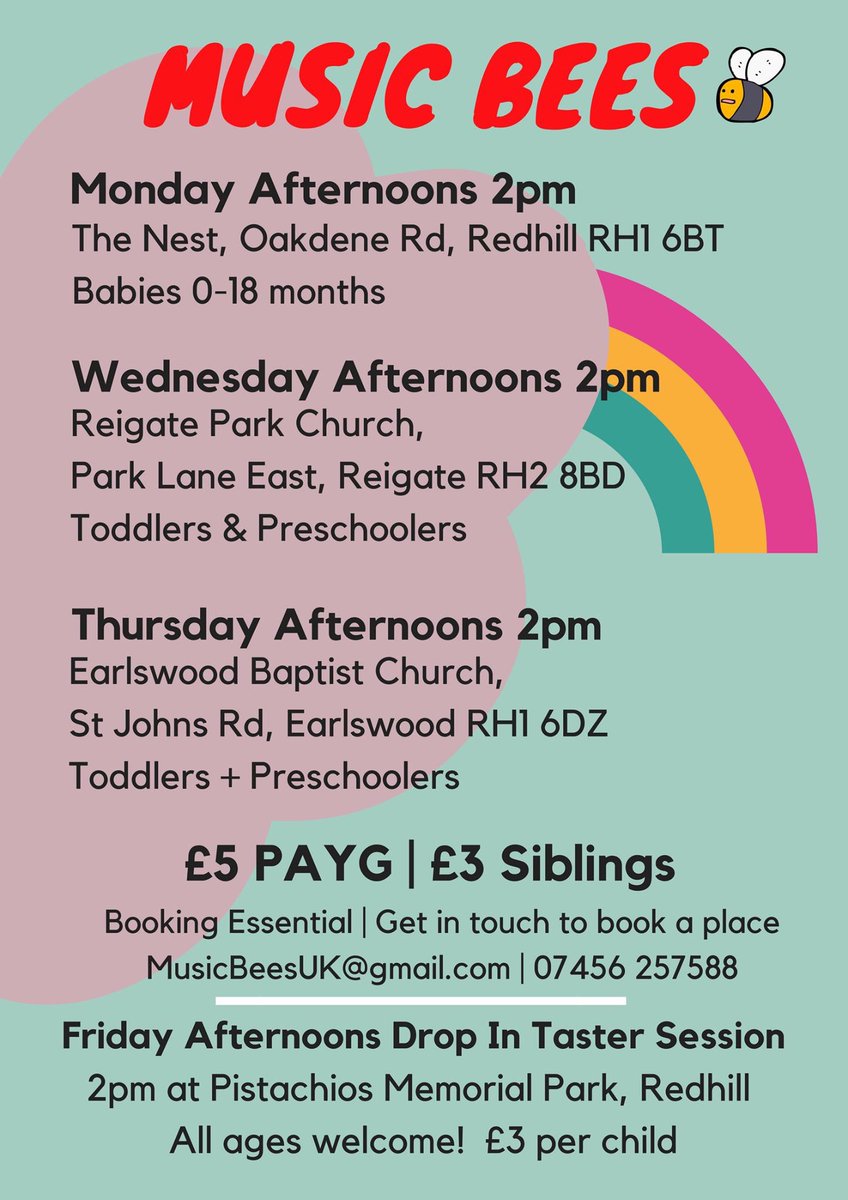 🌈M U S I C B E E S🐝🎶is back for the #Summer term! 🌞Monday 2PM 0-18 months @ The Nest #Redhill 🌞Thursday 2PM toddlers + preschoolers @ #Earlswood Baptist Church🌞From 2nd May @ReigatePark Weds 2PM🌞#babymusic #toddlermusic #makaton #music #kodaly #Surrey #yourkidsneedmusic