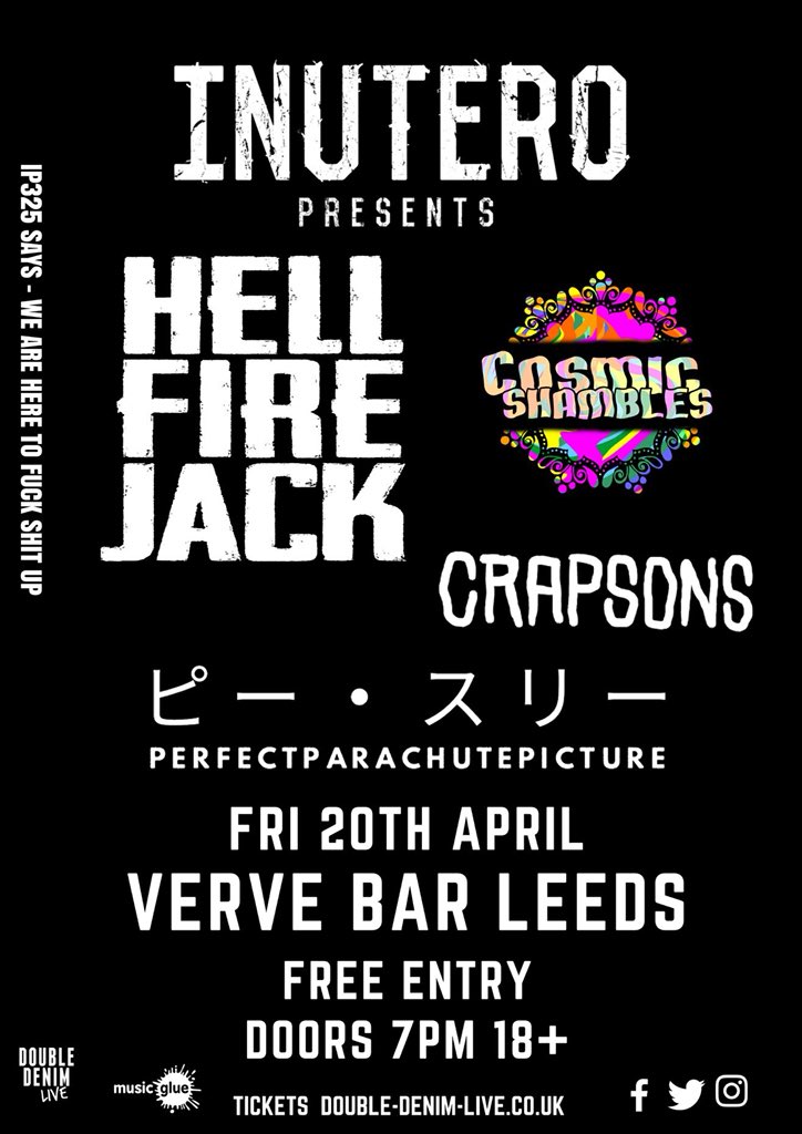 ICYMI // LEEDS // This coming Friday we will be playing at @VerveBarLeeds alongside Three top bands @Hell_Fire_Jack #Perfectparachutepicture and @cosmicshamble To top it off, it is FREE ENTRY put on by the lovely chaps at @InuteroEvents More info at facebook.com/events/1473081…