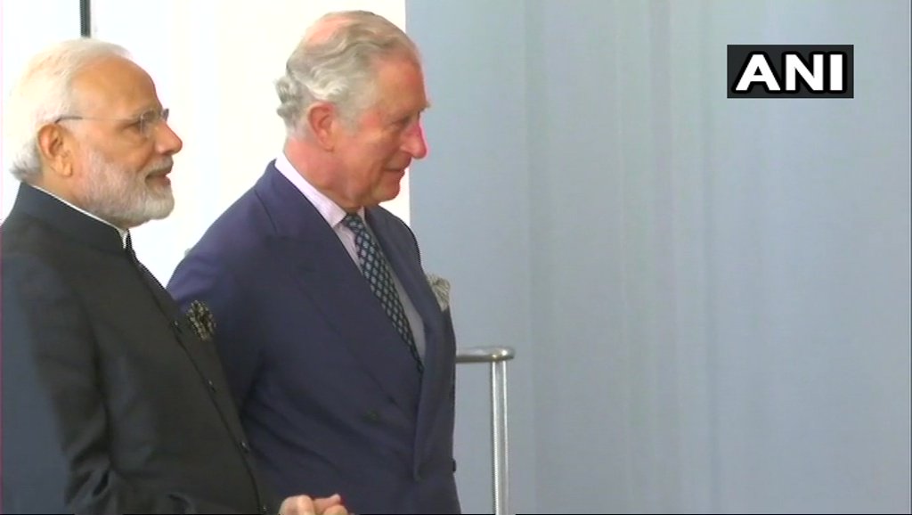 ANI's tweet photo. Prime Minister Narendra Modi and Prince Charles at exhibition on '5000 Years of Science and Innovation' in London. https://t.co/iXHYBj4dnJ
