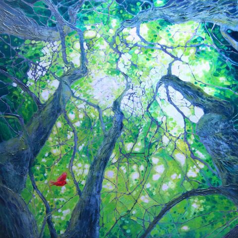 IN__SPACES's tweet image. Scarlet In The Wildwood - Inspired by ancient green wood, the unique use of very thick paint on the tree trunks gives a textured 3D effect to the artwork. #art #painting #nature in-spaces.com/prints-and-art…