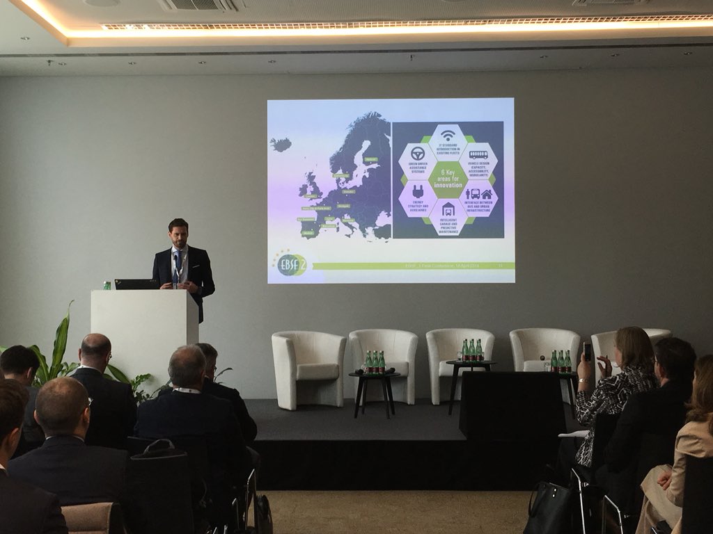 ebsf_2project's tweet photo. Some numbers: 200 buses, 31 innovations, 600 drivers, 50 bus lines, 500.000 km. @micheletozzi79 presenting #EBSF_2 achievements at the Final Conference. @inea_eu @UITPpress https://t.co/GTxXPuTsiL
