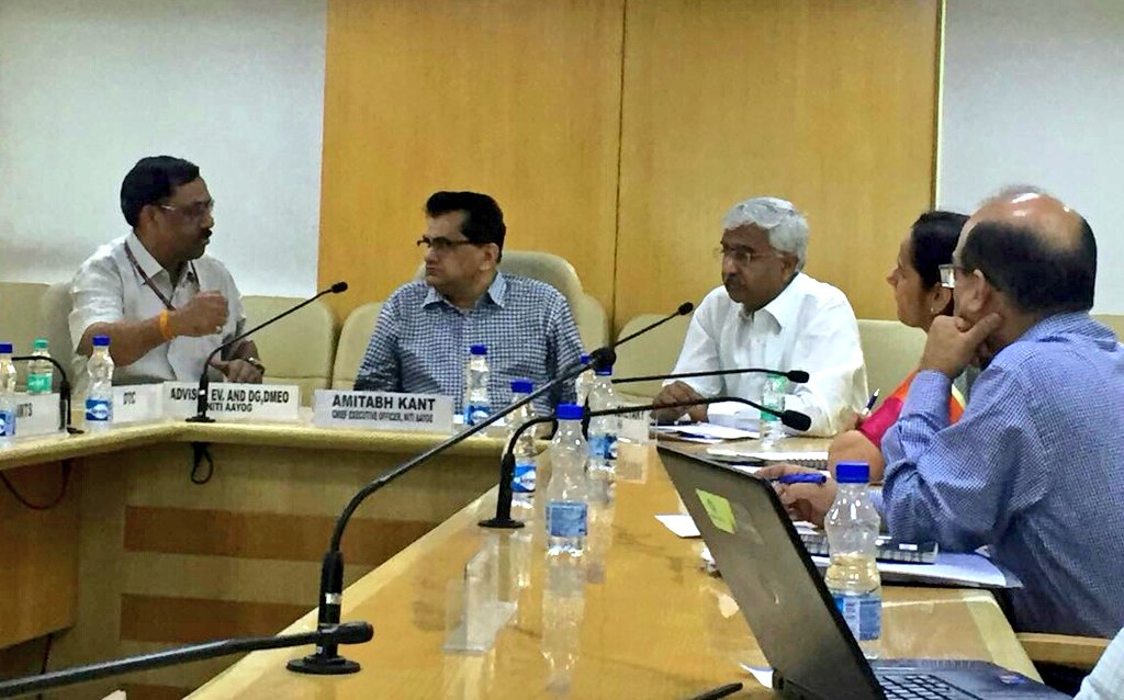 NITIAayog's tweet photo. #NewsFromNITI: CEO @amitabhk87 & Adviser (EV) @anilshri in discussion with Delhi Chief Secy, Anshu Prakash & other stakeholders including mobility service providers, to tackle the issue of air pollution in Delhi via #ElectricMobility & discuss roadmap for #CleanAirForDelhi https://t.co/B4utkcsC6l