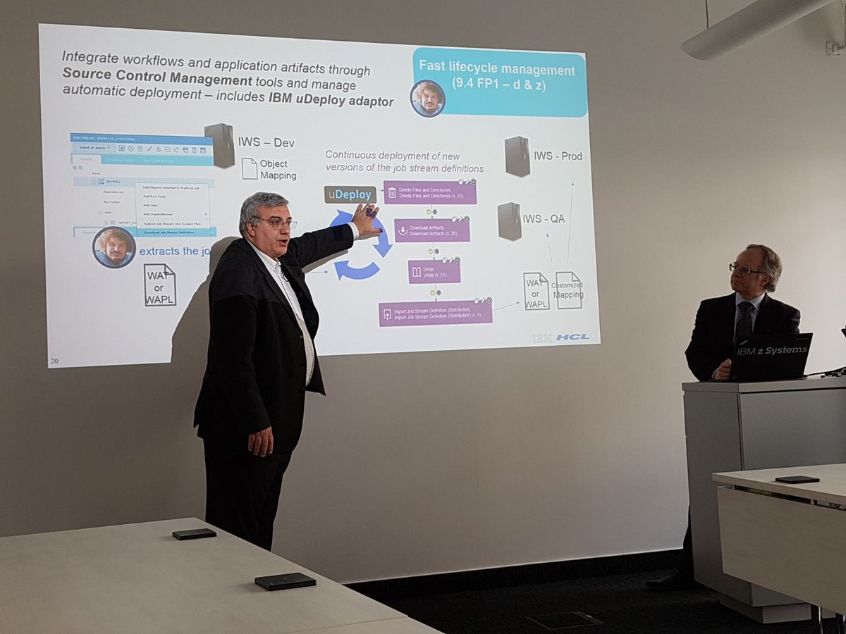 MarijaPerkovic's tweet photo. @nicochillemi and Giuseppe Longobardi talking about the new great integration plugin of IWSz with Urban Code Deploy at #EOTC... #IBM #IBMZ #IBMAoT #IWSz #UCD #UCDz https://t.co/4As8LXF6ve