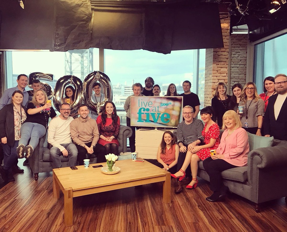 TVZaraJ's tweet photo. Last night our wee team celebrated our 500th episode of #LiveAtFive on @wearestv2 . So proud to be part of this amazing group of people.
#televisionreporter #televisionpresenter #televisionproducer #tvwork #bts https://t.co/AtG2CZ9m8k