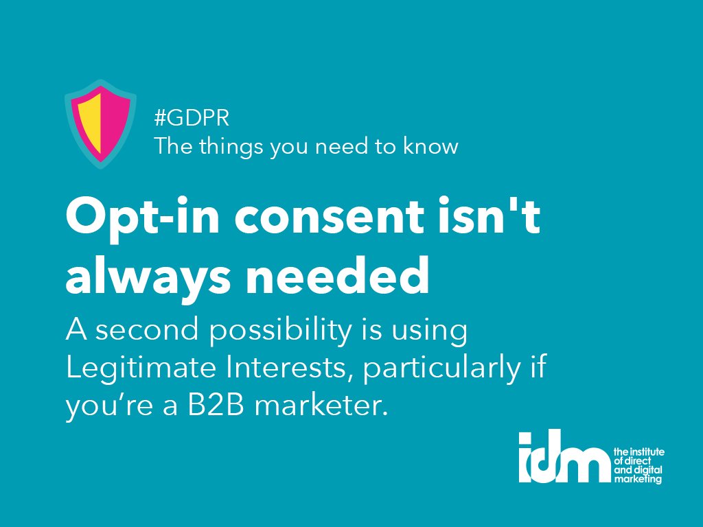 theidm's tweet photo. If you're a #B2B marketer, you might not necessarily need opt-in consent under the #GDPR. Legitimate Interest is another option. Find out more with our top tips: https://t.co/TjKYL2HVbC https://t.co/oJw6IdauP7
