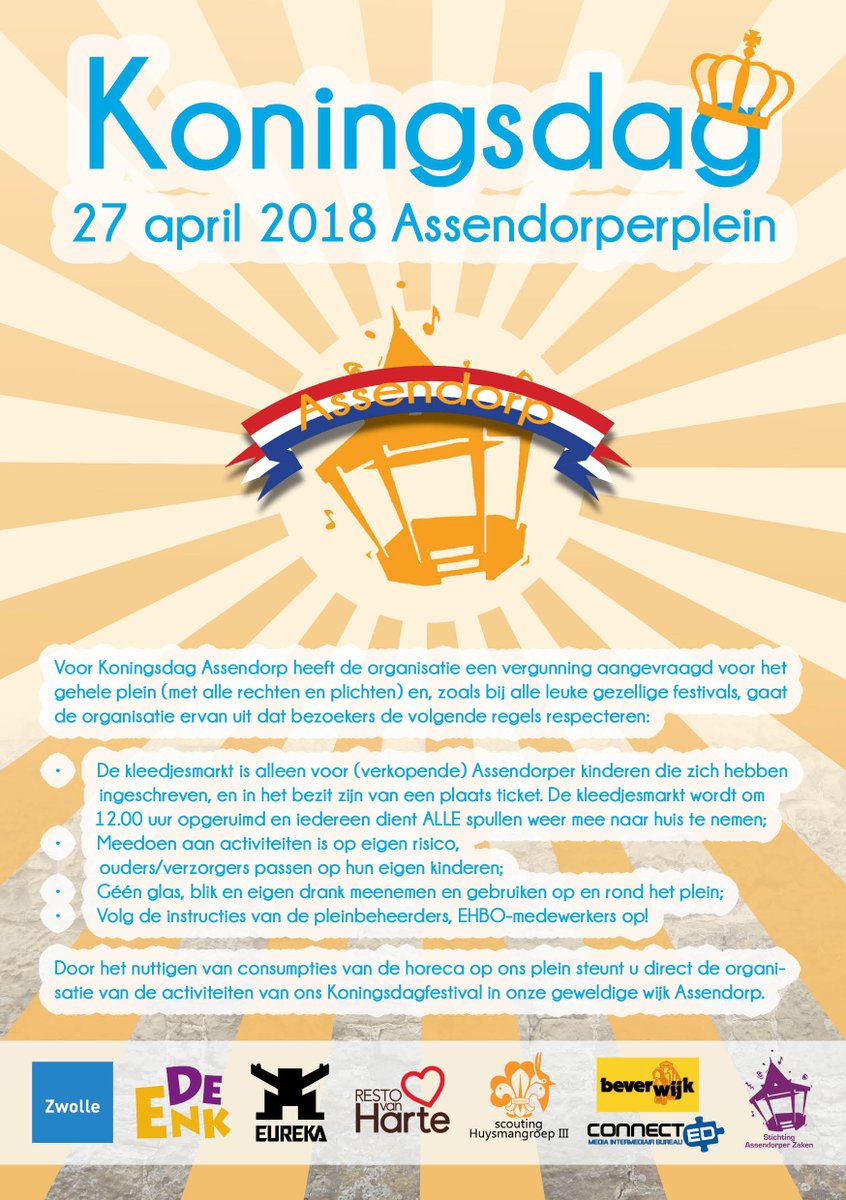 KoningsdagAdorp's tweet image. PROGRAMMA: Het is een prachtige dag om jullie op de hoogte te brengen van het programma.. hier is hij dan: het programma Koningsdag Assendorp 2018

Wij hebben er zin in! Jullie ook? 
Delen wordt gewaardeerd!

#koningsdag #zwolle #assendorp #assendorperplein #2018
