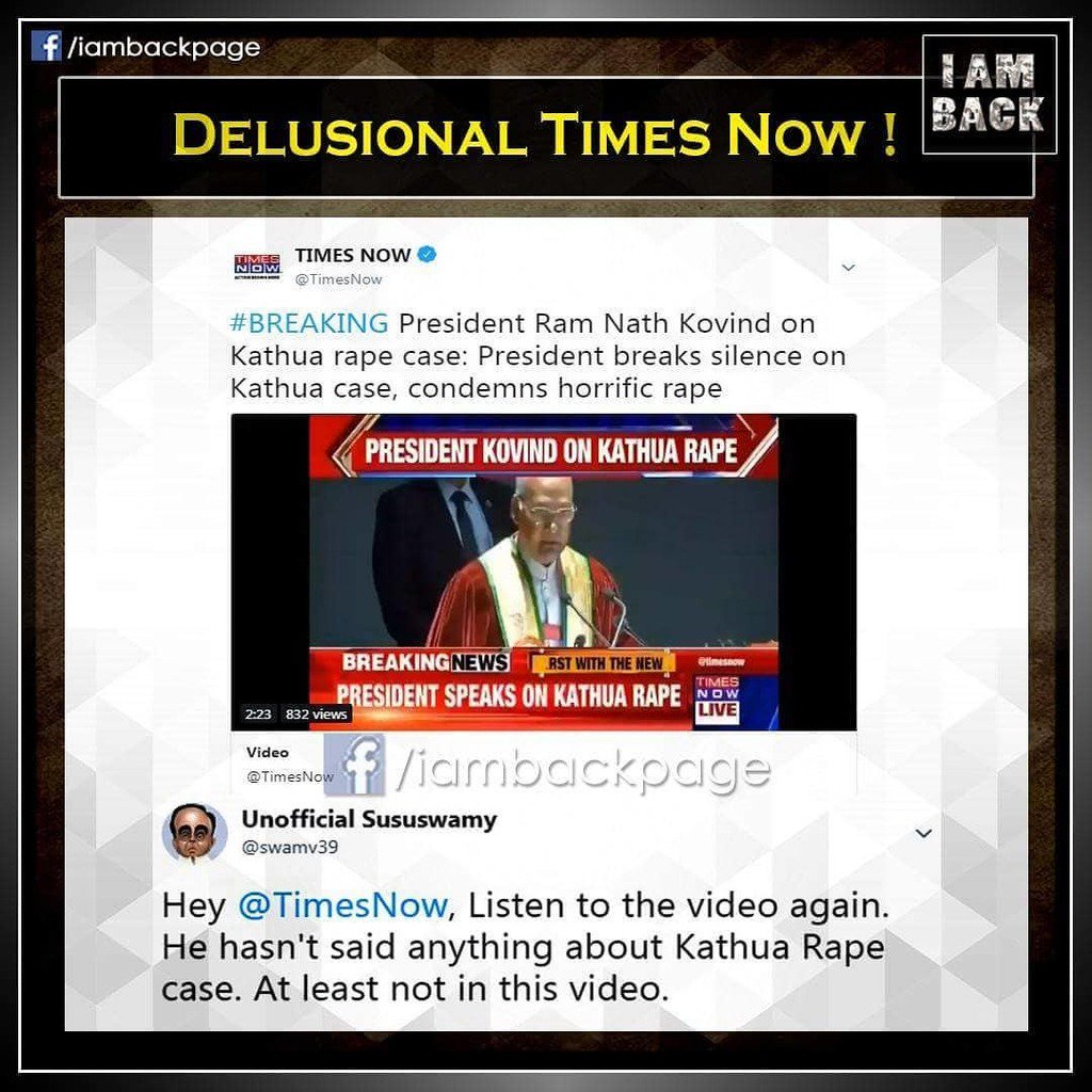 iambackpage's tweet photo. Now @timesnow is hallucinating now😱
#JusticeForAsifa #JusticeForUnnao #BJPShieldsRapist #RapistRSS #TrollSangh #MaunModi #BetiBachao #PaidMedia https://t.co/32VTfyAN4T