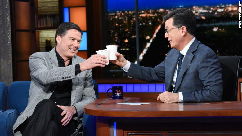 CNN's tweet photo. Former FBI Director James Comey sat down with Stephen Colbert on Tuesday for a wide-ranging interview that touched on President Donald Trump, the Russia investigation and ... red wine https://t.co/FfeMkMdHSR https://t.co/KuJq9URpwj