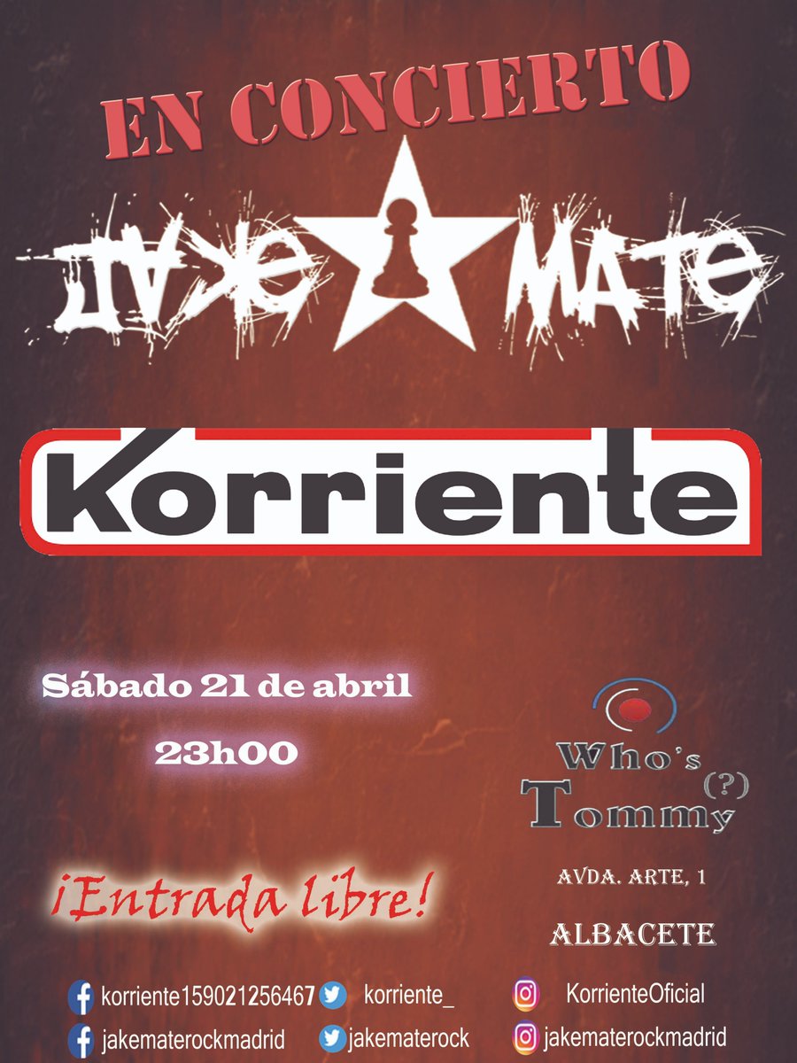 jakematerock's tweet photo. que poco queda para volver a los escenarios con los compadres de @korriente_
Este sábado en #albacete en la sala #whostommys Os esperamos a todxs!
#rock #PunkMusic #punkrock #conciertos #FelizMiércoles #Sabado #21abril #conciertosderock #rt #korriente #jakematerock #purarabia https://t.co/TZciBnqWd0