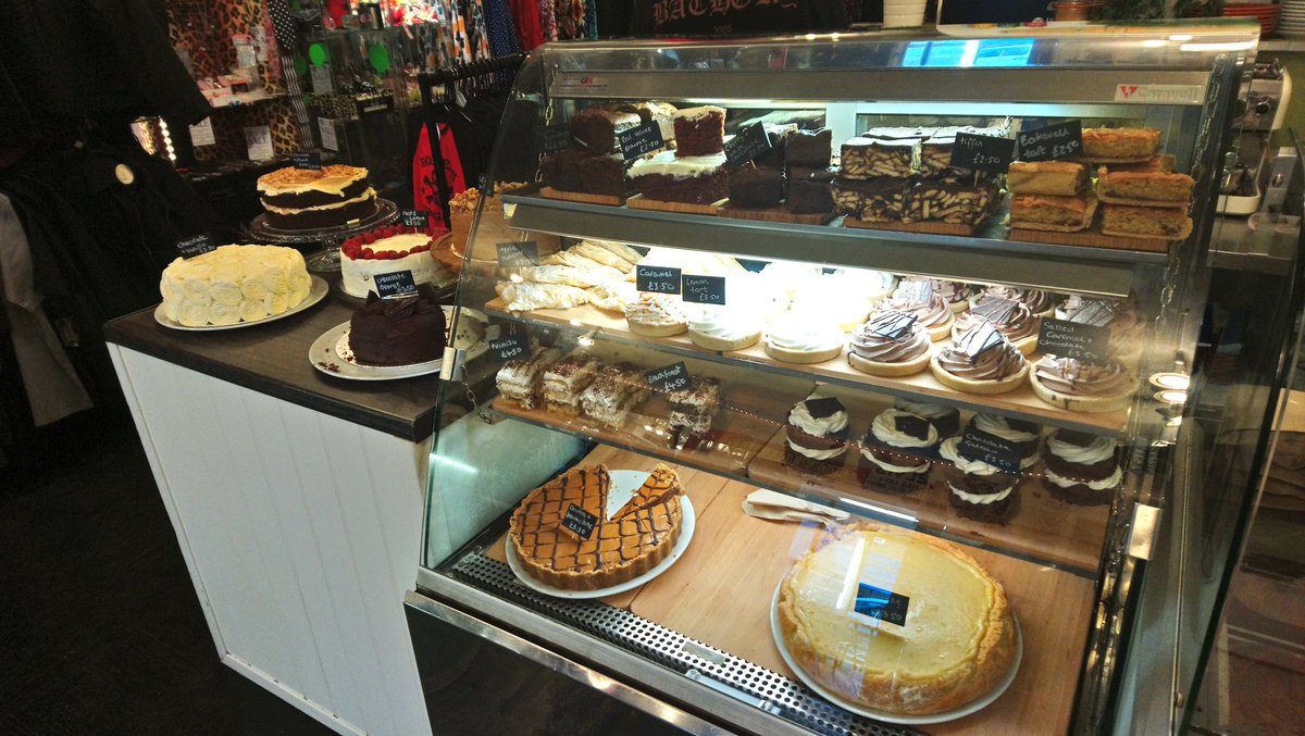 Loads of cakes today! Including Bakewell Tart, White Chocolate and Cherry Brownies, Chocolate Tiffin, Lemon Tart, Salted Caramel and Chocolate Tarts, Blackforest Gateau, Chocolate Torte, Cheesecake, loads of big cakes; Coffee and Walnut, Lemon and Raspberry, Chocolate Orange...