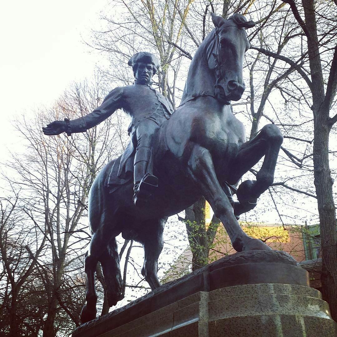 OnlyInBOS's tweet photo. One if by land &amp; two if by sea.

And I on the opposite shore will be.

Ready to ride &amp; spread the alarm.

Through every Middlesex village &amp; farm.

For the country folk to be up &amp; to arm.

243 years ago today, Paul Revere set out on his Midnight Ride from Charlestown to Lexington. https://t.co/RNWTixraTF