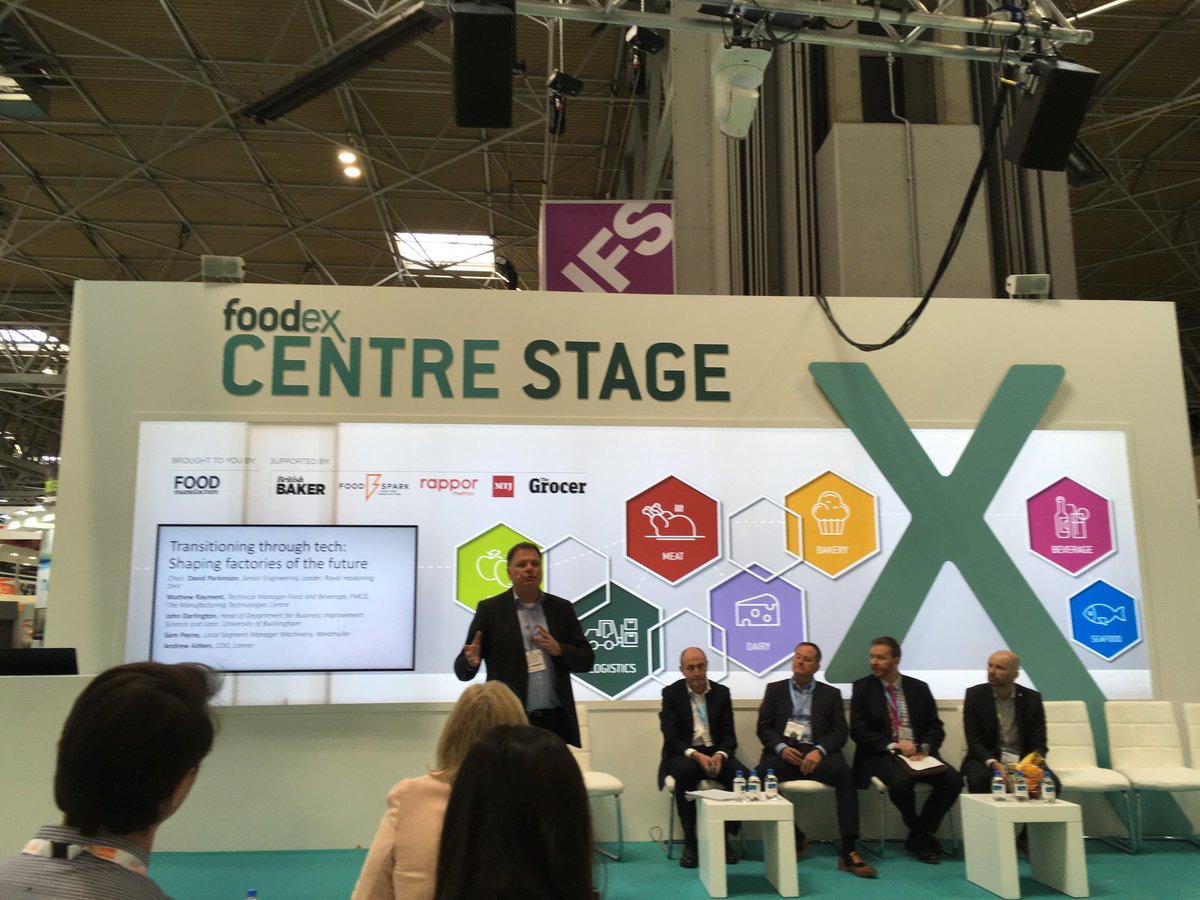 Woaksiesnr's tweet photo. #FoodEx2018 panel discussion on factories of the future- food manufacturing is at the forefront of 4IR. Interesting to find out more @JonLee_Recruit @jonlee_FMCG #futureskills https://t.co/pZCJYtdTrB