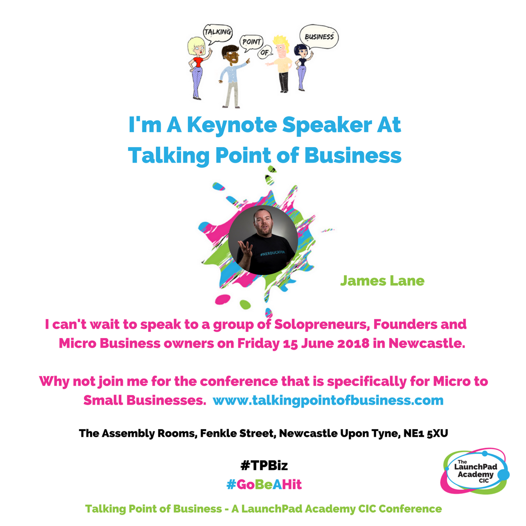 LaunchPadAcad's tweet photo. We are excited to announce James Lane of @JamesLaneMe @HypestarUK as our closing Keynote Speaker at our small business conference.  Be an early adopter with James and in his keynote talk he'll share the #DigitalHype. 15 June 2018 in Newcastle https://t.co/OWGDz4ETP6 #TPBiz https://t.co/Vc0XXF2mhV
