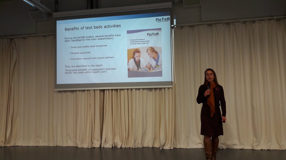 mctinger's tweet photo. Anna Attefall from Uppsala University Hospital is sharing insights to benefits of Nordic TestBed operations. #NoTeB #OuluHealthLabs https://t.co/b4wAriIQom